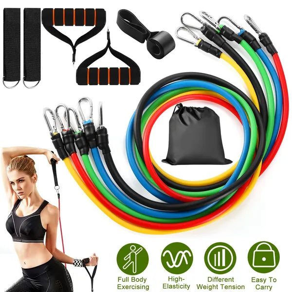 11Pcs Resistance Bands Set, Exercise Training Tubes Max 100lbs, with Door Anchor, Handles & Ankle Straps for Strength Training, Yoga & Pilates