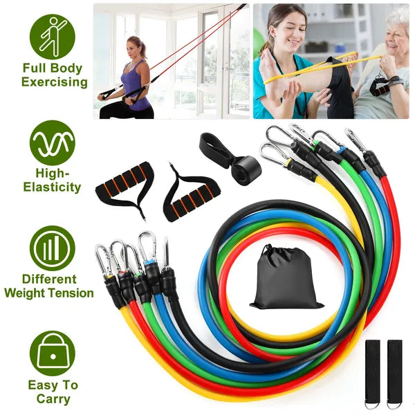 11Pcs Resistance Bands Set, Exercise Training Tubes Max 100lbs, with Door Anchor, Handles & Ankle Straps for Strength Training, Yoga & Pilates