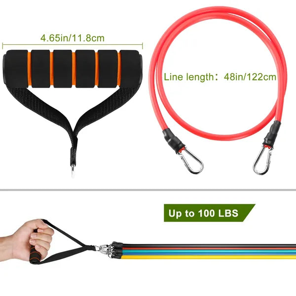 11Pcs Resistance Bands Set, Exercise Training Tubes Max 100lbs, with Door Anchor, Handles & Ankle Straps for Strength Training, Yoga & Pilates