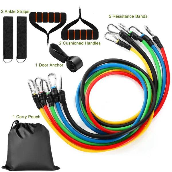 11Pcs Resistance Bands Set, Exercise Training Tubes Max 100lbs, with Door Anchor, Handles & Ankle Straps for Strength Training, Yoga & Pilates