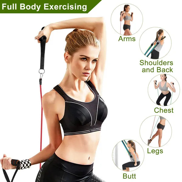 11Pcs Resistance Bands Set, Exercise Training Tubes Max 100lbs, with Door Anchor, Handles & Ankle Straps for Strength Training, Yoga & Pilates