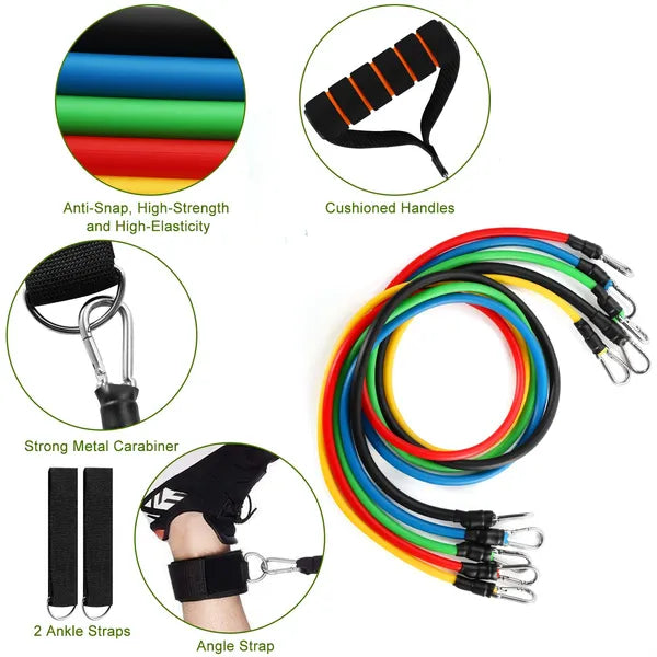 11Pcs Resistance Bands Set, Exercise Training Tubes Max 100lbs, with Door Anchor, Handles & Ankle Straps for Strength Training, Yoga & Pilates