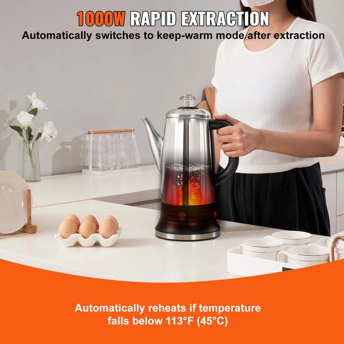 AEELLEEA 12-Cup Electric Coffee Percolator, 304 Steel Maker, Quick Brew, Keep Warm, Cool-Touch Handle, Easy-Pour Spout, Silver