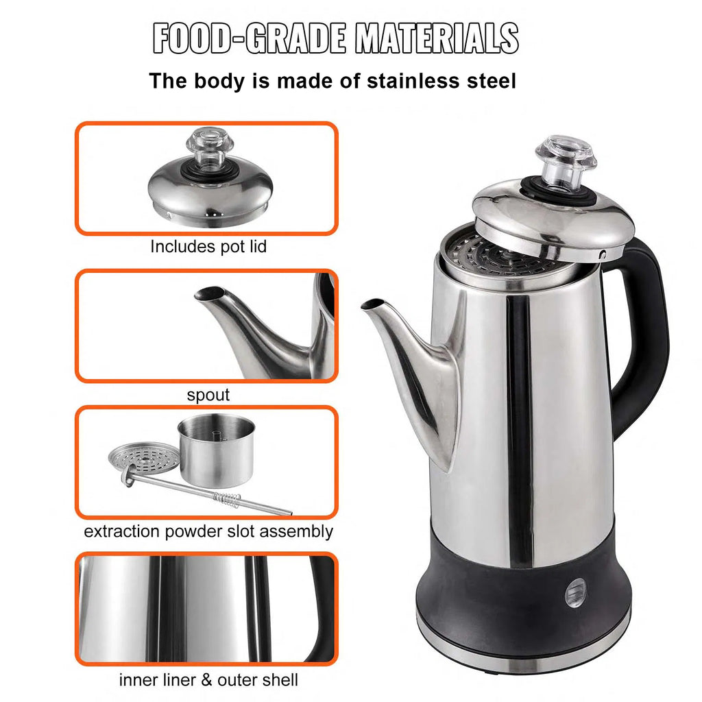AEELLEEA 12-Cup Electric Coffee Percolator, 304 Steel Maker, Quick Brew, Keep Warm, Cool-Touch Handle, Easy-Pour Spout, Silver