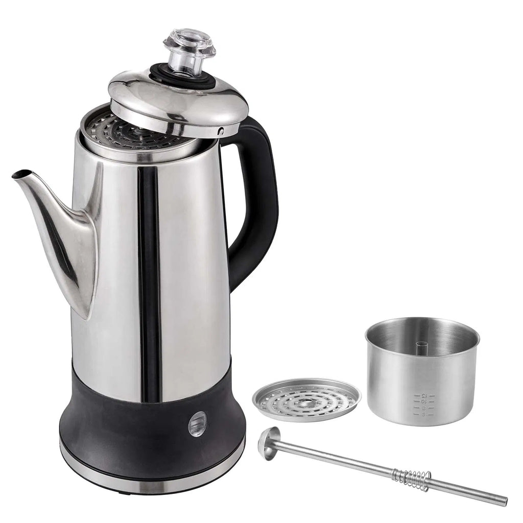 AEELLEEA 12-Cup Electric Coffee Percolator, 304 Steel Maker, Quick Brew, Keep Warm, Cool-Touch Handle, Easy-Pour Spout, Silver