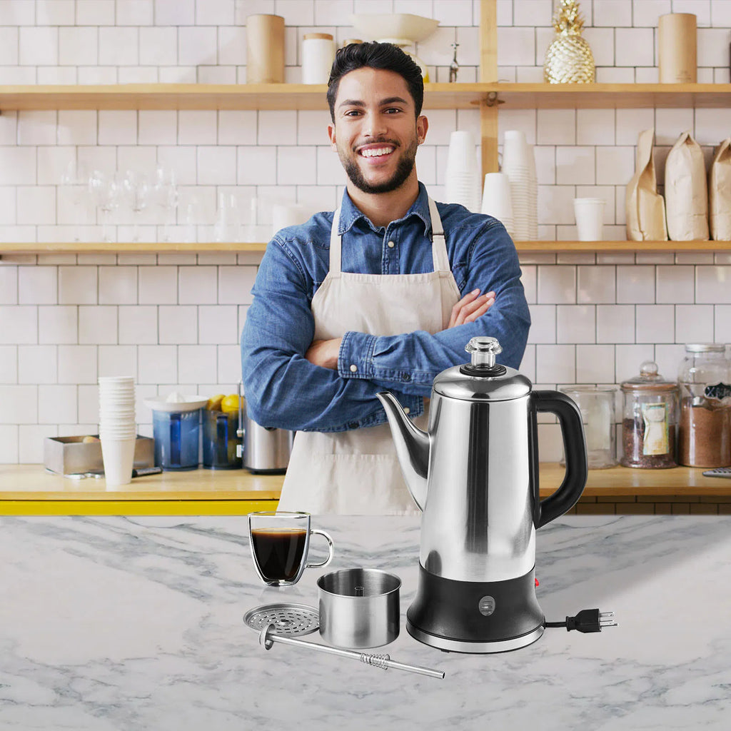 AEELLEEA 12-Cup Electric Coffee Percolator, 304 Steel Maker, Quick Brew, Keep Warm, Cool-Touch Handle, Easy-Pour Spout, Silver