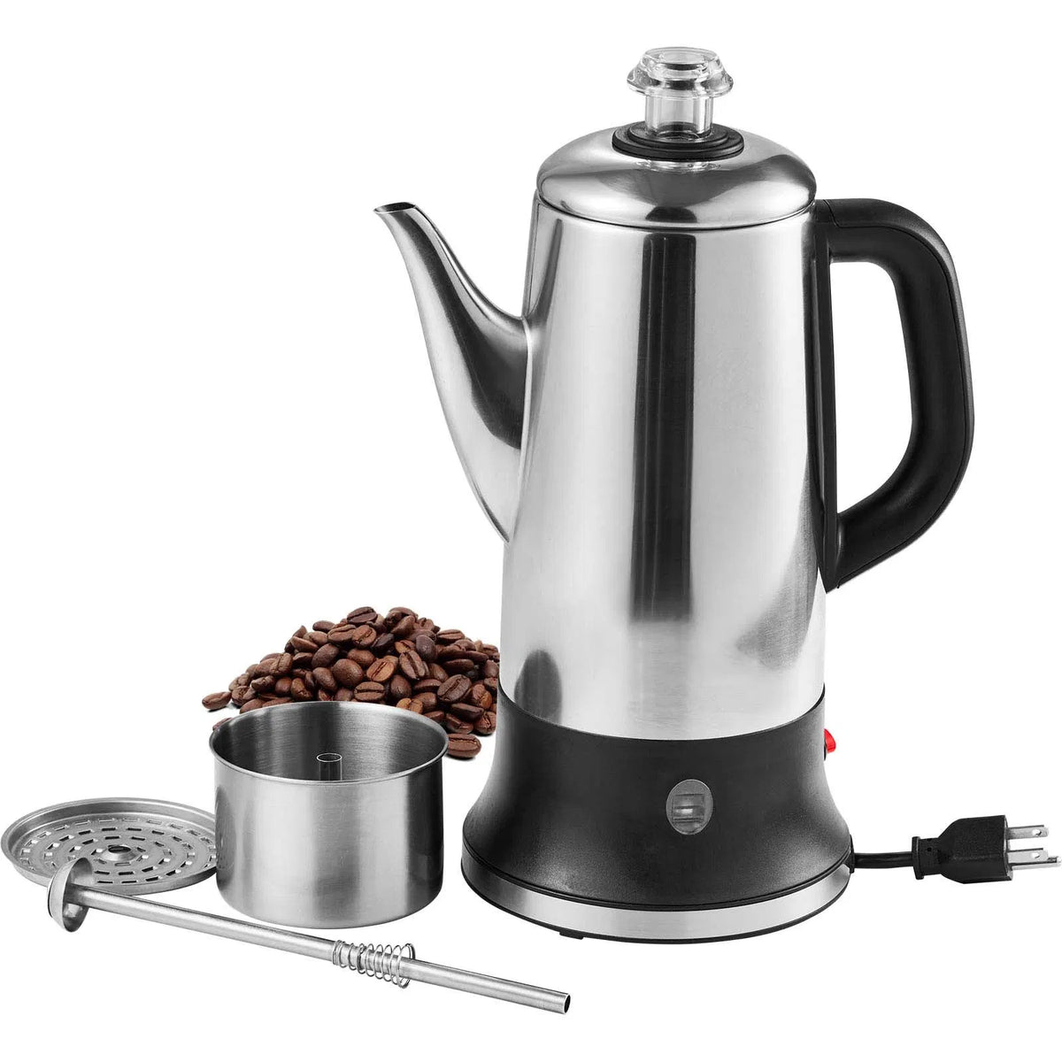 AEELLEEA 12-Cup Electric Coffee Percolator, 304 Steel Maker, Quick Brew, Keep Warm, Cool-Touch Handle, Easy-Pour Spout, Silver