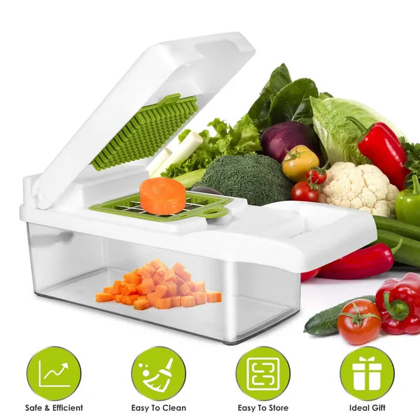 Aeelleea 12-in-1 Vegetable Chopper, Multifunctional Slicer Dicer Cutter with Hand Guard, Egg Separator & Peeler for Onion Fruit Cheese