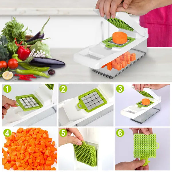 Aeelleea 12-in-1 Vegetable Chopper, Multifunctional Slicer Dicer Cutter with Hand Guard, Egg Separator & Peeler for Onion Fruit Cheese