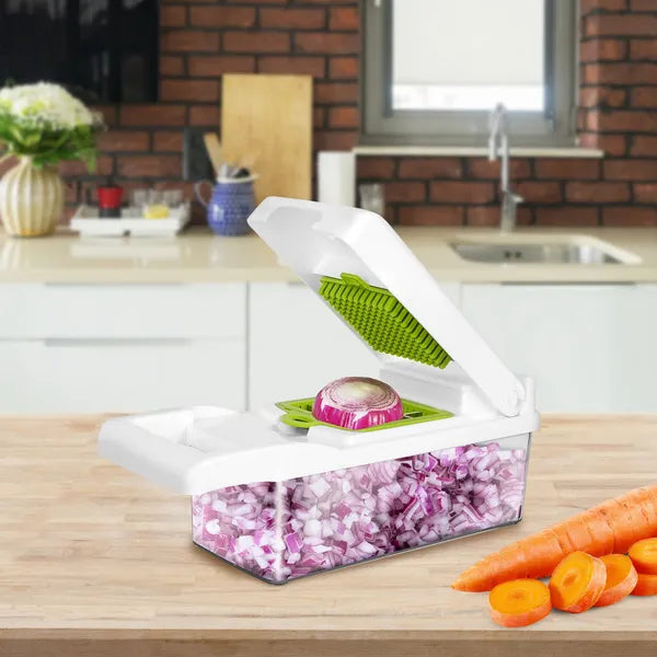 Aeelleea 12-in-1 Vegetable Chopper, Multifunctional Slicer Dicer Cutter with Hand Guard, Egg Separator & Peeler for Onion Fruit Cheese