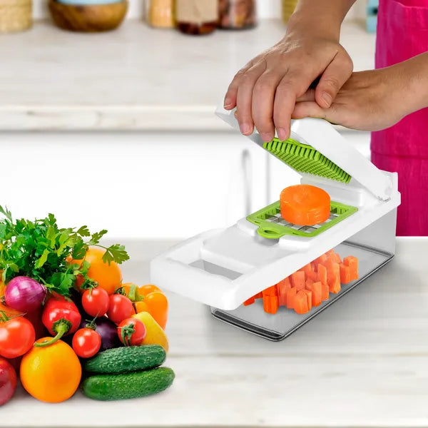Aeelleea 12-in-1 Vegetable Chopper, Multifunctional Slicer Dicer Cutter with Hand Guard, Egg Separator & Peeler for Onion Fruit Cheese