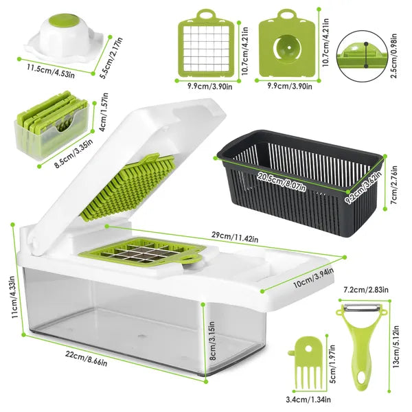 Aeelleea 12-in-1 Vegetable Chopper, Multifunctional Slicer Dicer Cutter with Hand Guard, Egg Separator & Peeler for Onion Fruit Cheese