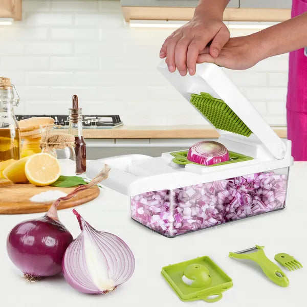 Aeelleea 12-in-1 Vegetable Chopper, Multifunctional Slicer Dicer Cutter with Hand Guard, Egg Separator & Peeler for Onion Fruit Cheese