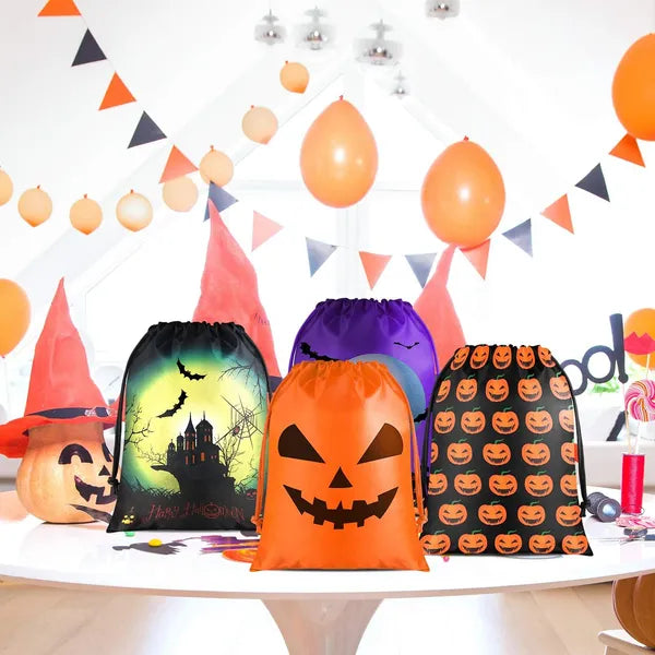 12 Pack Halloween Candy Treat Bags, Non-Woven Reusable Trick or Treat Tote Bags with Handles for Kids Party Favors