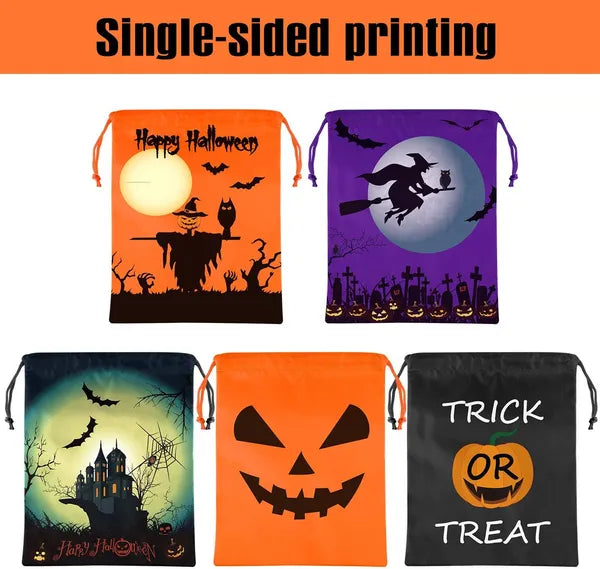 12 Pack Halloween Candy Treat Bags, Non-Woven Reusable Trick or Treat Tote Bags with Handles for Kids Party Favors