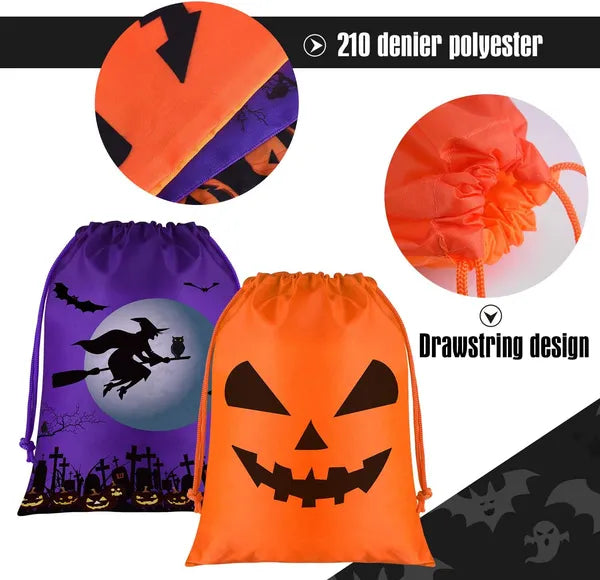 12 Pack Halloween Candy Treat Bags, Non-Woven Reusable Trick or Treat Tote Bags with Handles for Kids Party Favors