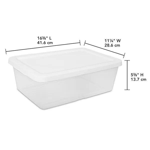 Aeelleea 12 Qt Clear Plastic Storage Bin with Snap-On White Lid, Stackable Closet Box, 15 Pack