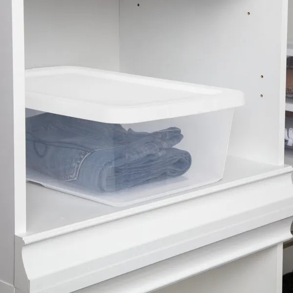 Aeelleea 12 Qt Clear Plastic Storage Bin with Snap-On White Lid, Stackable Closet Box, 15 Pack
