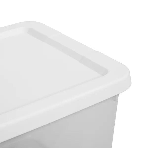 Aeelleea 12 Qt Clear Plastic Storage Bin with Snap-On White Lid, Stackable Closet Box, 15 Pack
