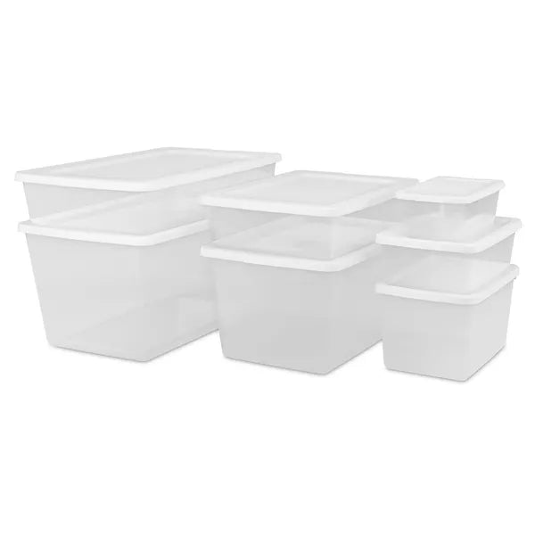Aeelleea 12 Qt Clear Plastic Storage Bin with Snap-On White Lid, Stackable Closet Box, 15 Pack