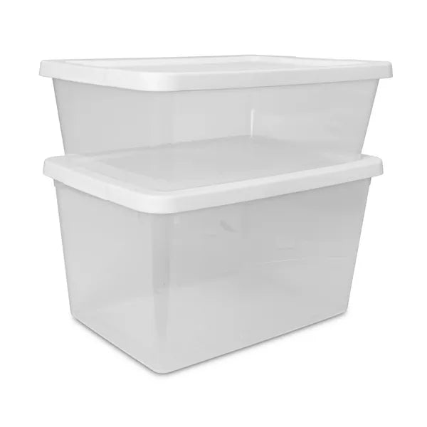 Aeelleea 12 Qt Clear Plastic Storage Bin with Snap-On White Lid, Stackable Closet Box, 15 Pack