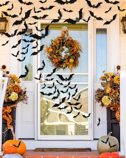 120 Pcs Halloween 3D Bat Decorations, 4 Sizes Scary Bat Stickers for Bedroom, Bathroom, Door, Wall & Party Decor.