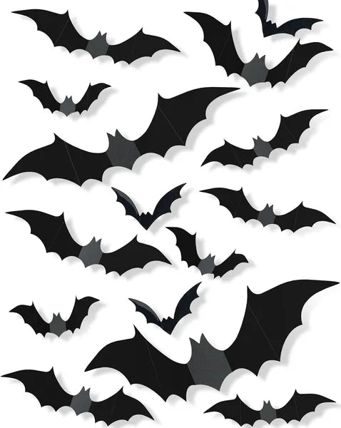 120 Pcs Halloween 3D Bat Decorations, 4 Sizes Scary Bat Stickers for Bedroom, Bathroom, Door, Wall & Party Decor.