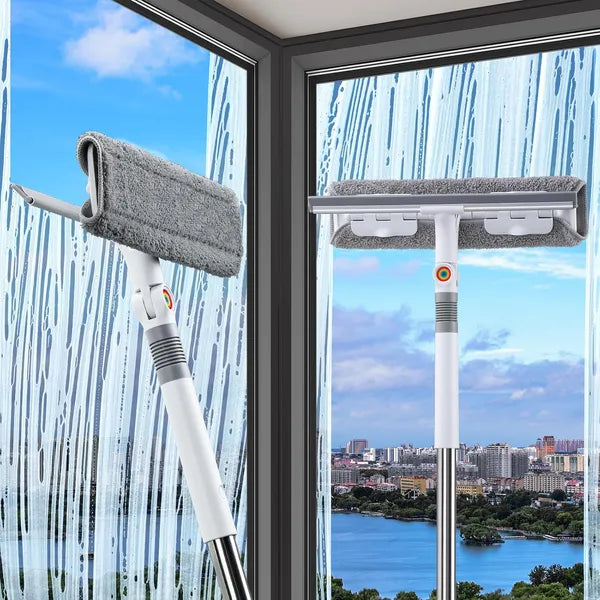 Aeelleea 126'' 2-in-1 Window Squeegee Cleaner with Extension Pole, Rotatable Head for Glass Mirror Car RV Shower Door