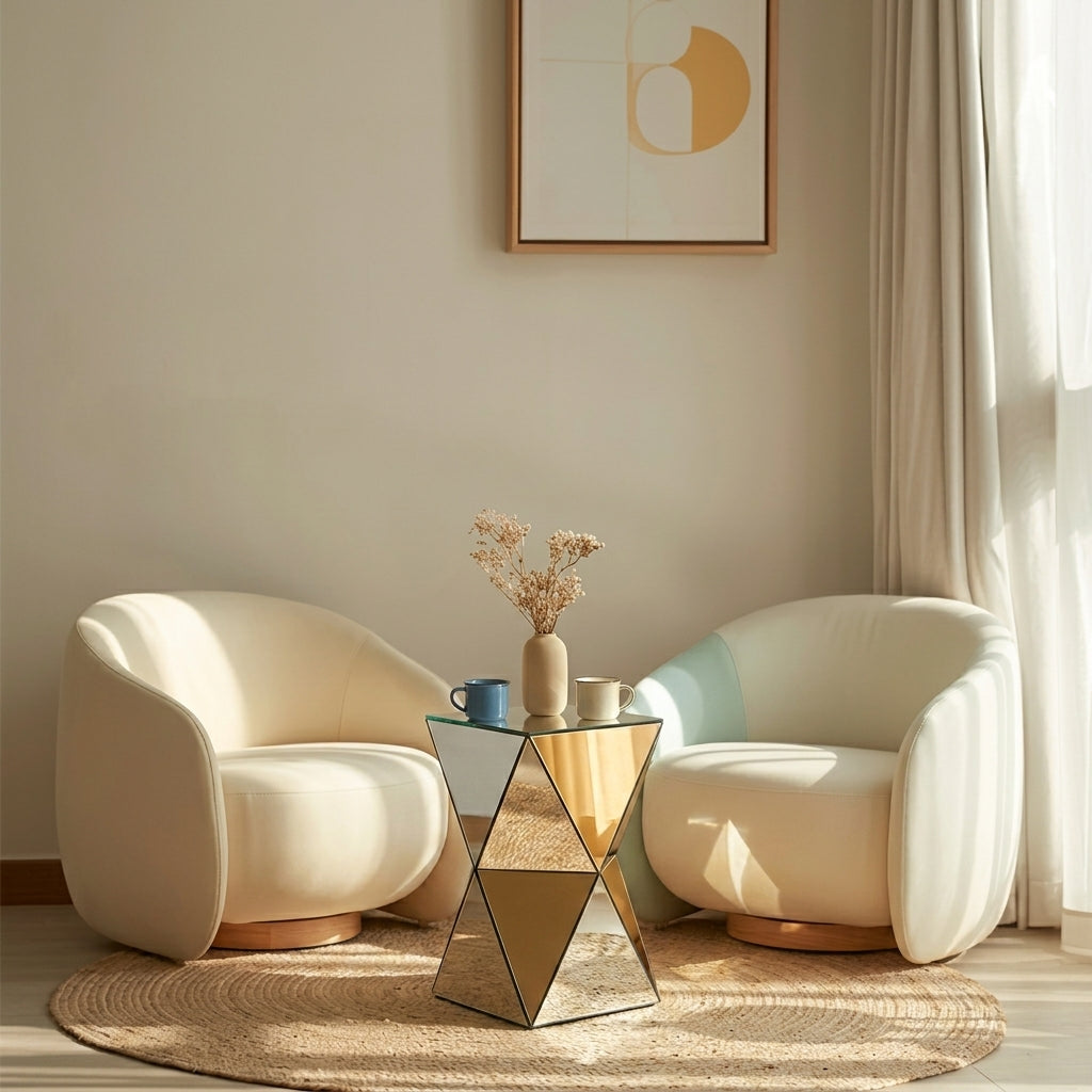 AEELLEEA 12.6 in Mirrored Geometric Side Table, Silver Square Accent End Table, Modern Nightstand for Living Room Bedroom