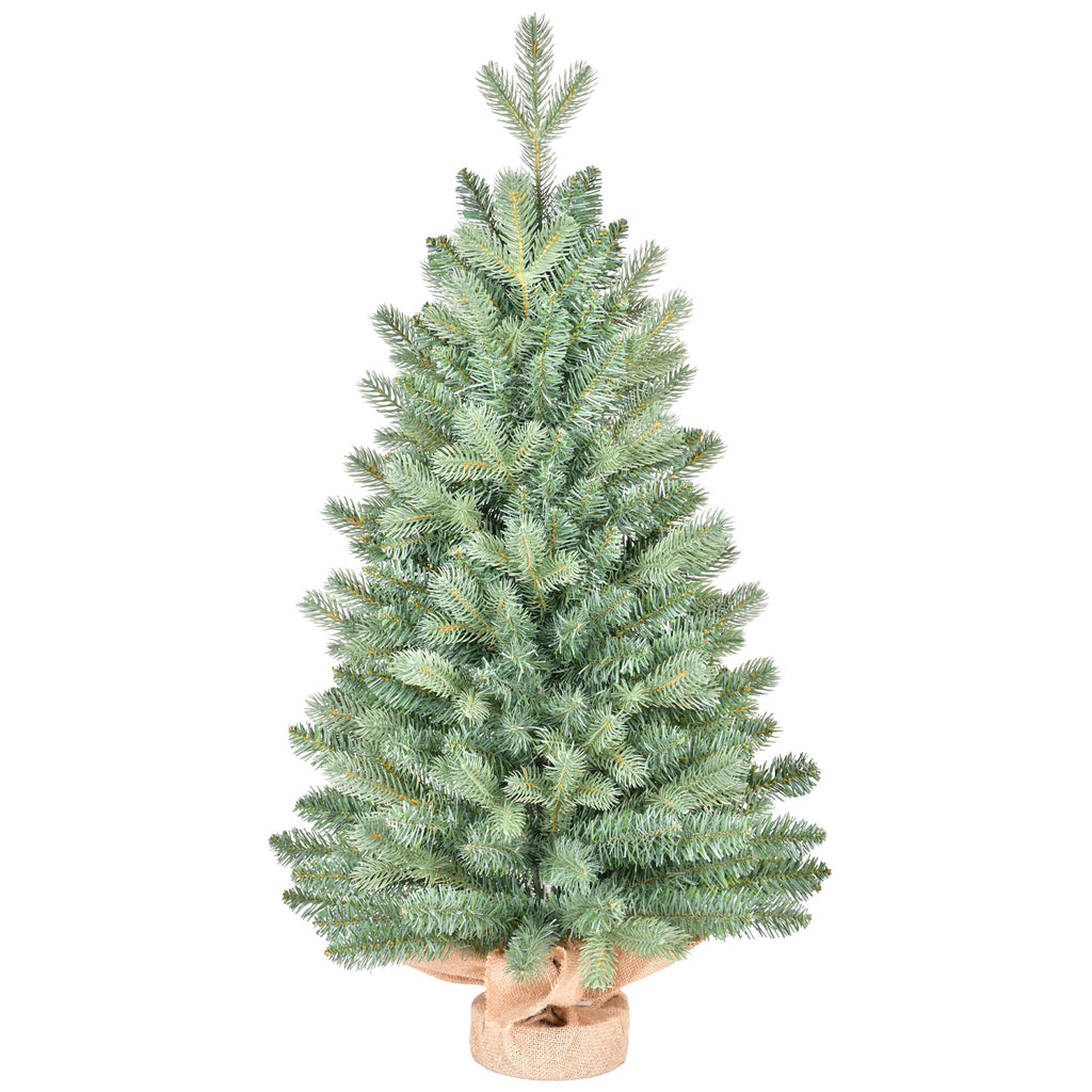 2.5ft Artificial Mini Christmas Tree, Realistic Green Pine with Burlap Base, Unlit Tabletop Xmas Decor for Home Holiday Party