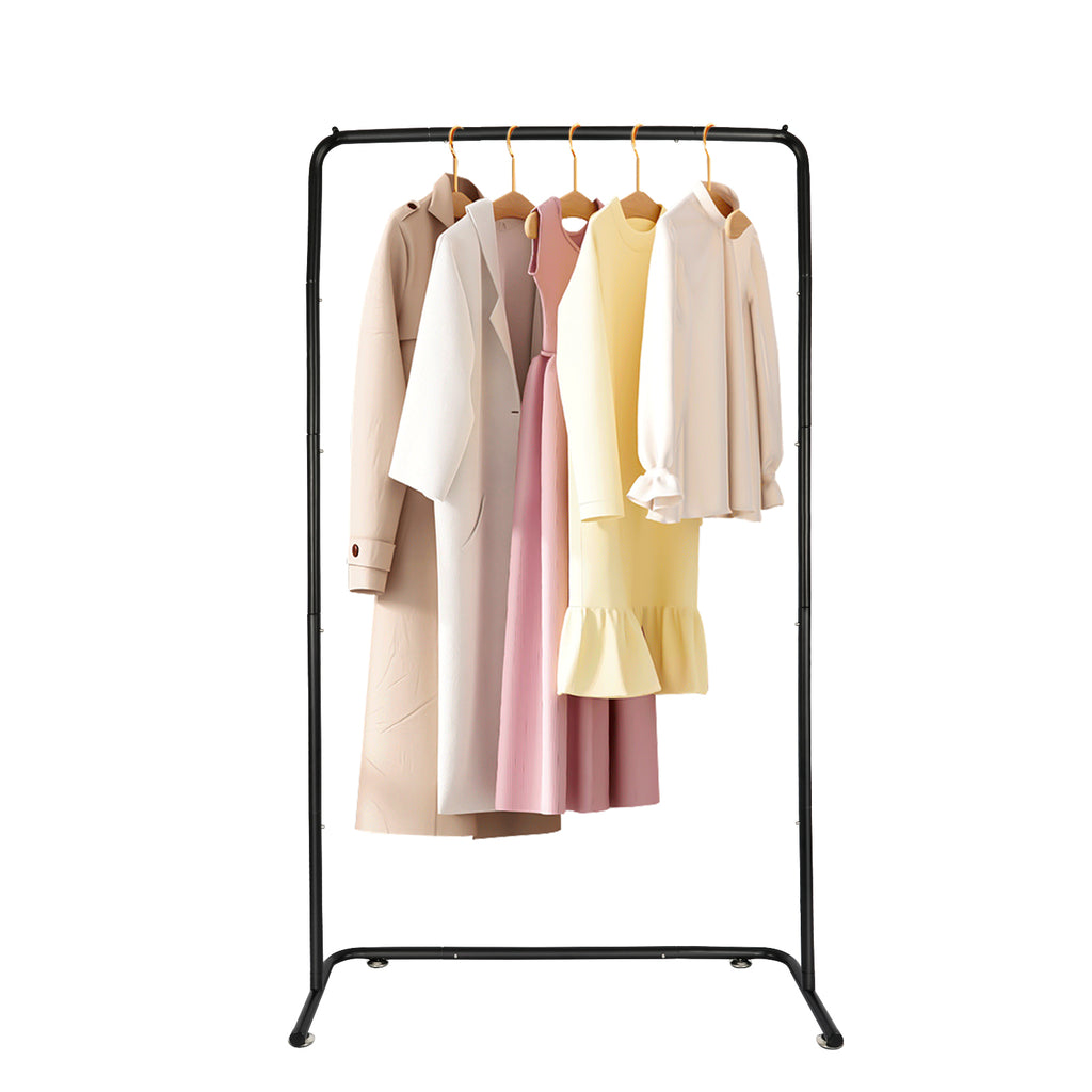 Black Rolling Garment Rack with Wheels, Adjustable Single Rod Metal Clothes Rack, Lightweight Clothing Organizer Holds Up to 50 lbs for Dorm, Bedroom, Laundry Room, and Balcony