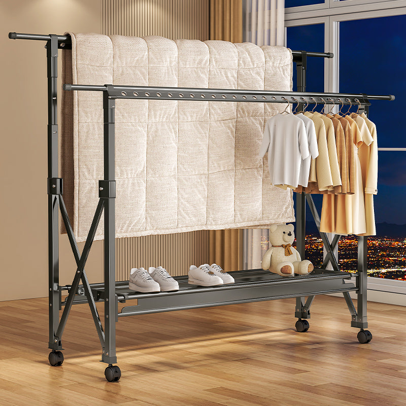 Heavy Duty Foldable Clothes Drying Rack with Wheels, Adjustable Height & Length Portable Laundry Garment Rack