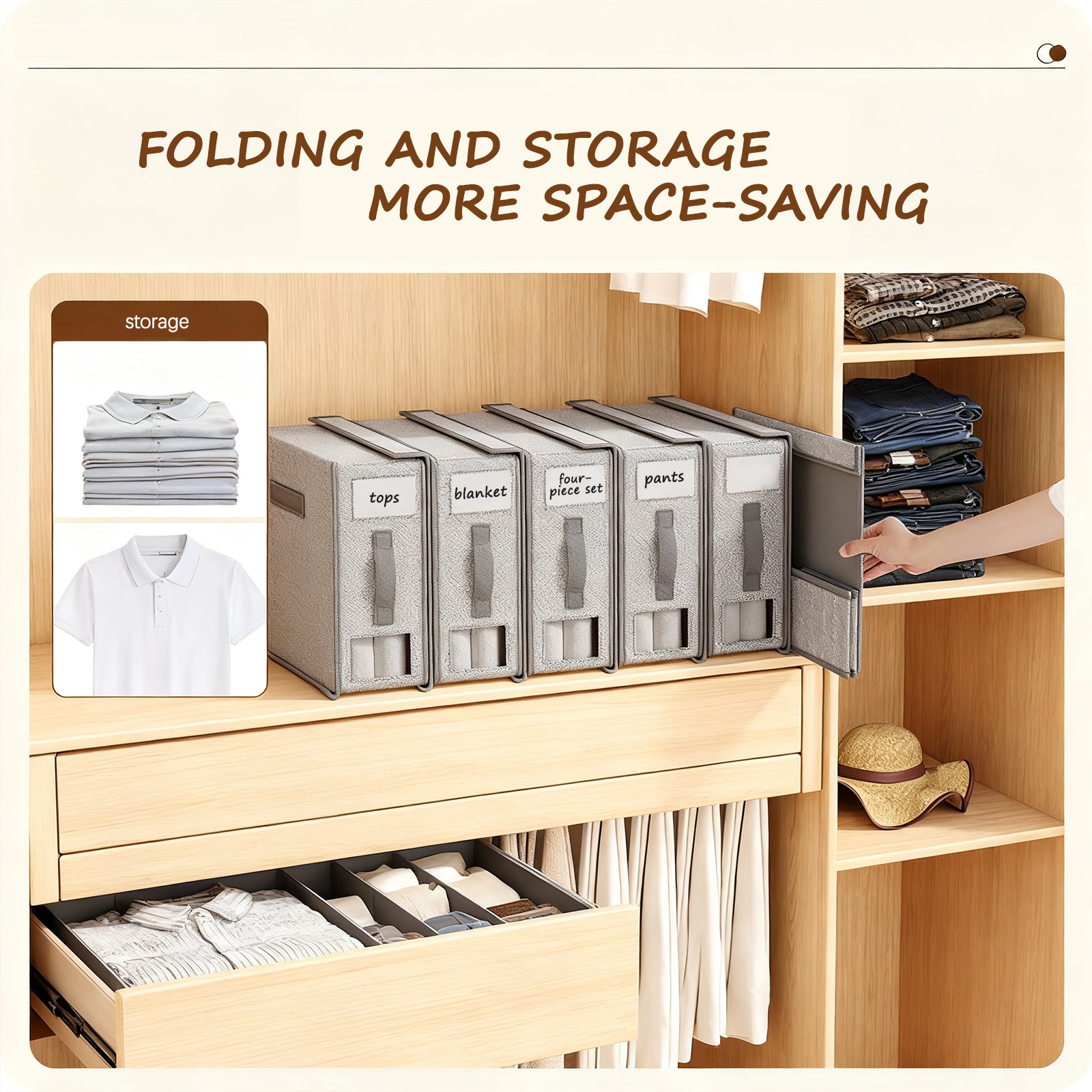 Nonwoven Bedding Storage Box with Removable Lid and Clear Window, Clothes Organizer for Sheets, Pillowcases, Socks, Underwear, Storage Bin