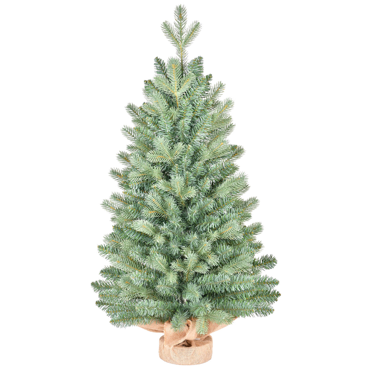 2ft Artificial Mini Christmas Tree, Realistic Green Pine with Burlap Base, Unlit Tabletop Xmas Decor for Home Holiday Party