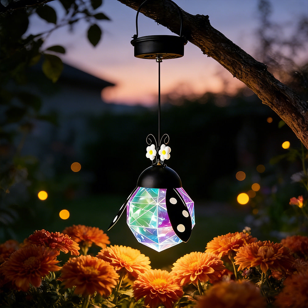 Hanging Ladybug Garden Ornament with Colorful Accent Light, Decorative Outdoor Lantern for Yard, Patio & Porch