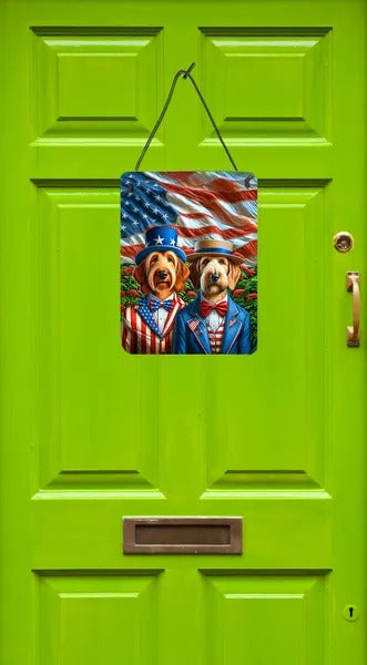 Otterhound American Flag Door Hanging Sign 12x16in, Patriotic Aluminum Wall Art, 4th of July Indoor Outdoor Home Porch Decor