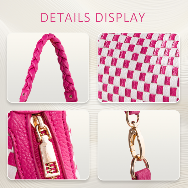 Checkered Shoulder Bag for Women, Y2K Hobo Crescent Purse with Braided Strap, Small Pink White Armpit Bag Trendy Fashion Handbag