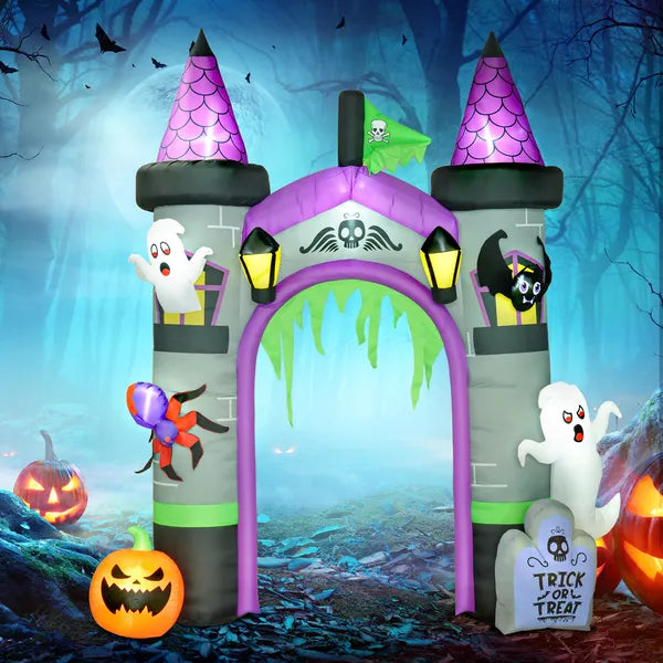 12ft Large Inflatable Halloween Archway with Ghost Pumpkin Spider Bat, Built-in LED, Weatherproof Outdoor Yard Decor