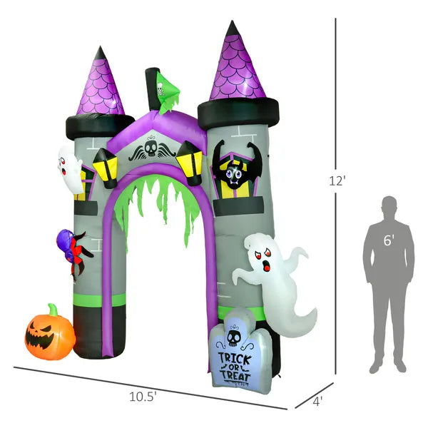 12ft Large Inflatable Halloween Archway with Ghost Pumpkin Spider Bat, Built-in LED, Weatherproof Outdoor Yard Decor