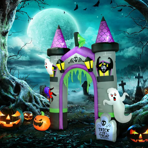 12ft Large Inflatable Halloween Archway with Ghost Pumpkin Spider Bat, Built-in LED, Weatherproof Outdoor Yard Decor