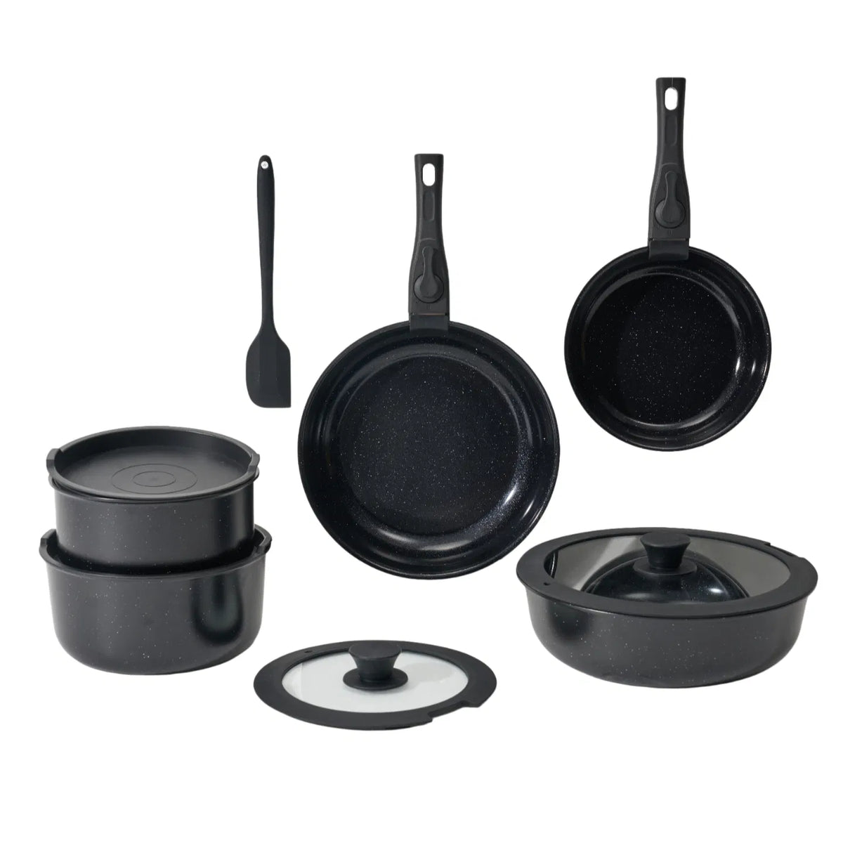 12-Piece Nonstick Cookware Set with Detachable Handles, Ceramic Coated Pots and Pans for Kitchen, Camping and RV