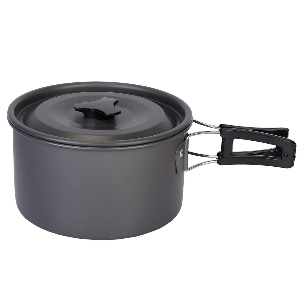 12Pcs Camping Cookware Set, Lightweight Anodized Aluminum Pot Pan Kettle with Cups & Cutlery for Outdoor Cooking