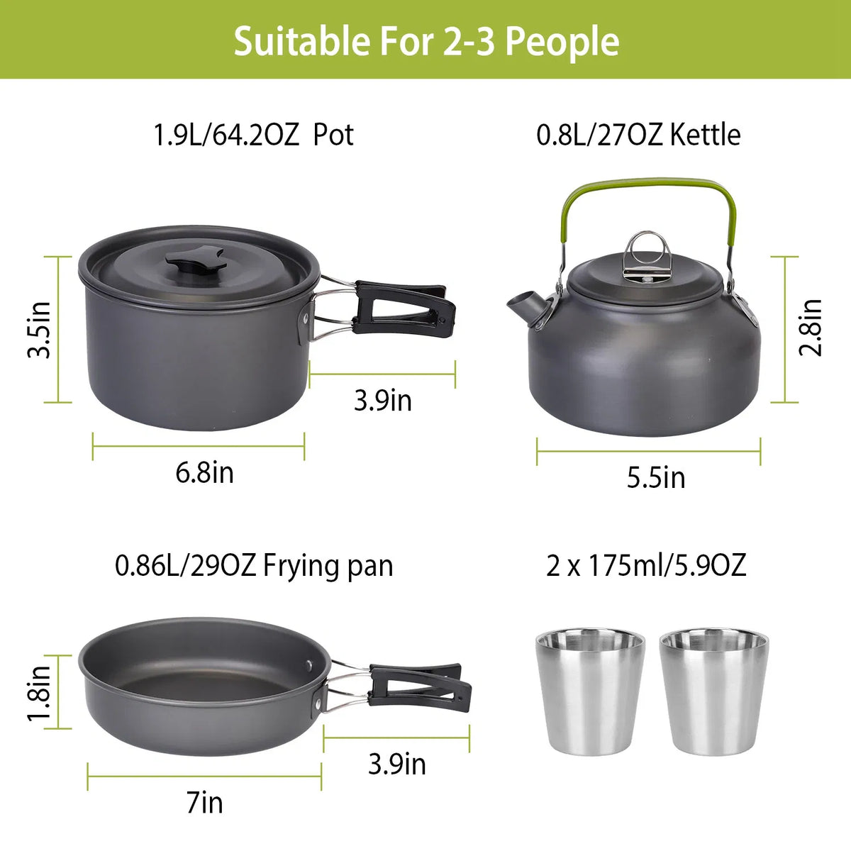 12Pcs Camping Cookware Set, Lightweight Anodized Aluminum Pot Pan Kettle with Cups & Cutlery for Outdoor Cooking