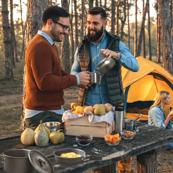 Aeelleea 12Pcs Camping Cookware Set, Portable Aluminum Outdoor Cooking Kit with Pot Pan Cup Cutlery for Hiking Picnic Backpacking