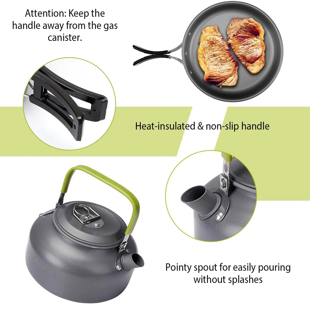 12Pcs Camping Cookware Set, Lightweight Anodized Aluminum Pot Pan Kettle with Cups & Cutlery for Outdoor Cooking