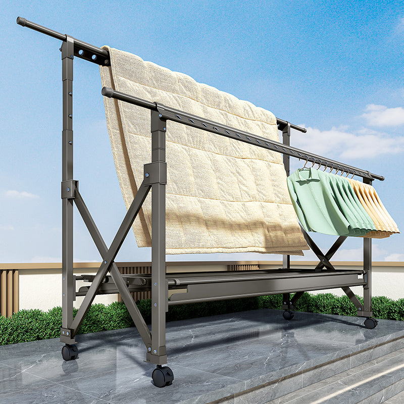 Heavy Duty Foldable Clothes Drying Rack with Wheels, Adjustable Height & Length Portable Laundry Garment Rack