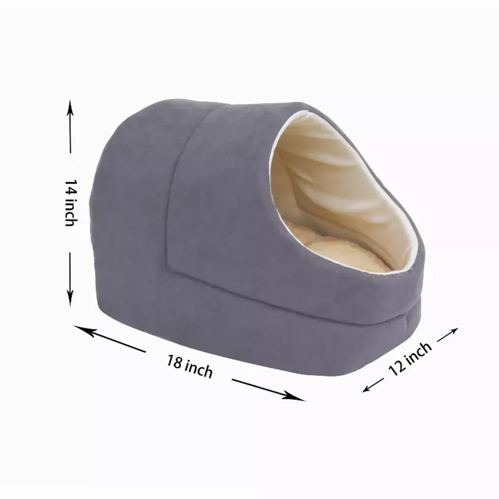 Cozy Cat Cave Bed for Indoor Cats & Small Dogs, Faux Suede Covered Pet Bed with Anti-Skid Bottom, Gray, 18" x 14" x 12