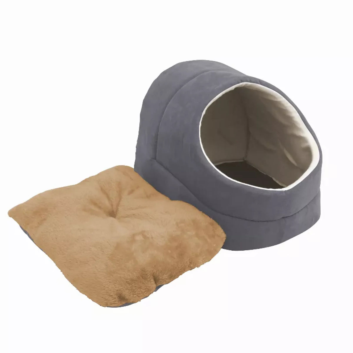Cozy Cat Cave Bed for Indoor Cats & Small Dogs, Faux Suede Covered Pet Bed with Anti-Skid Bottom, Gray, 18" x 14" x 12