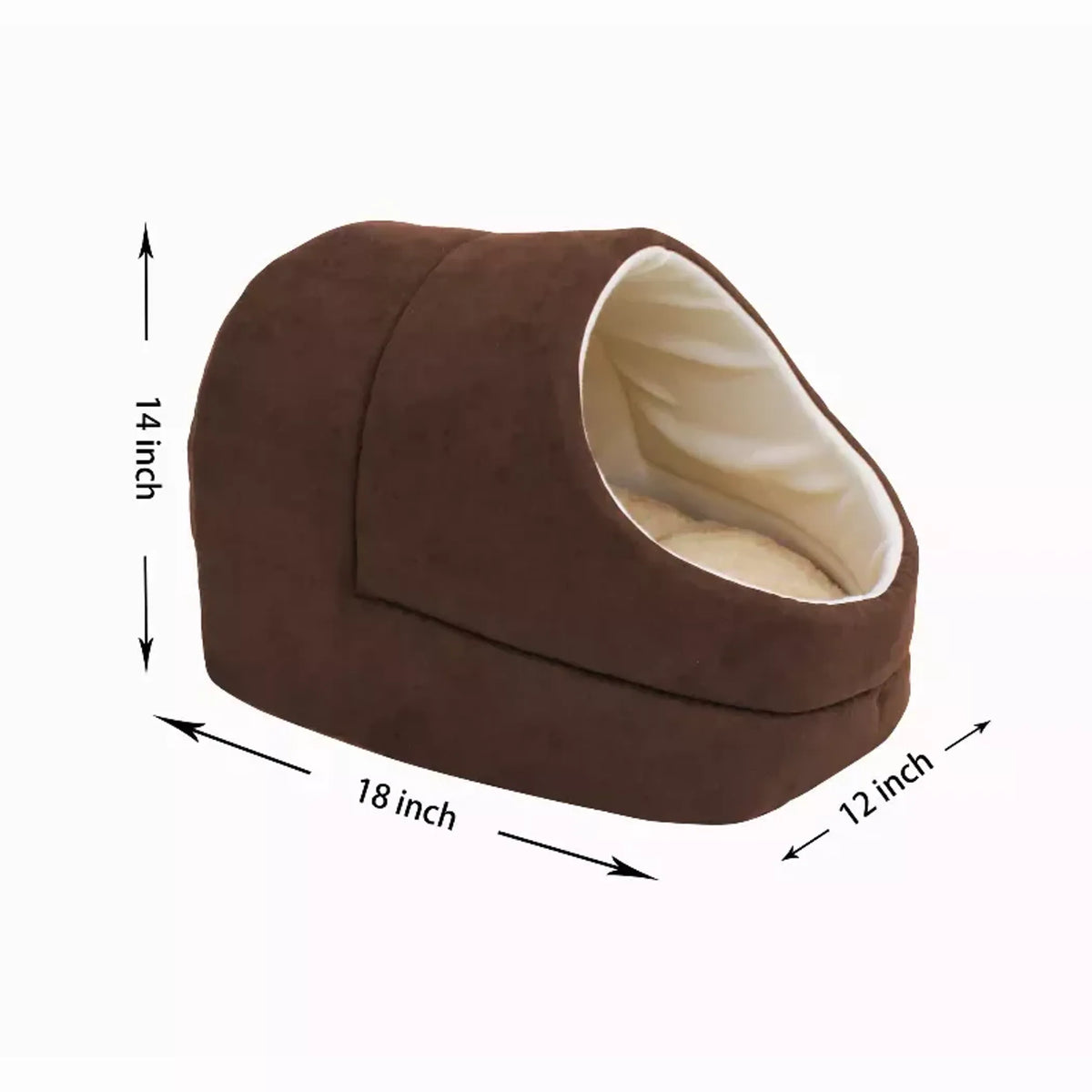 Cozy Cat Cave Bed for Indoor Cats & Small Dogs, Faux Suede Covered Pet Bed with Anti-Skid Bottom, Coffee, 18" x 14" x 12"