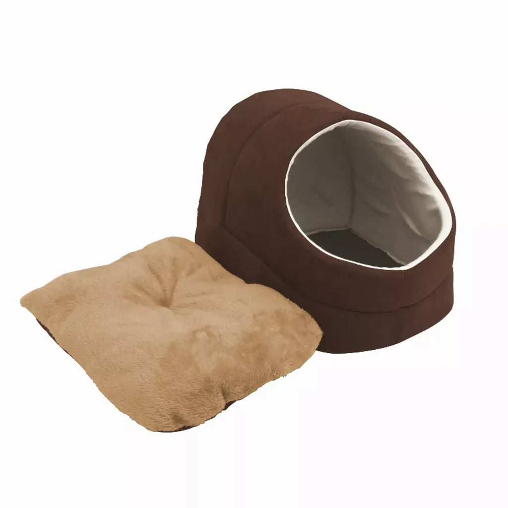 Cozy Cat Cave Bed for Indoor Cats & Small Dogs, Faux Suede Covered Pet Bed with Anti-Skid Bottom, Coffee, 18" x 14" x 12"